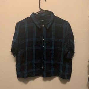 repaired wild fable cropped button down blue and green size xxl